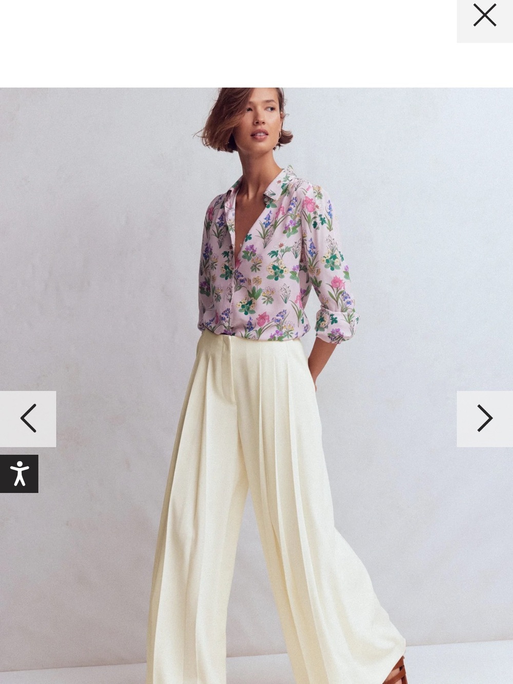 Boden Cream Pleated wide leg pants